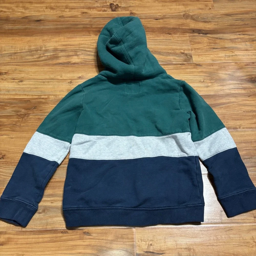 OshKosh Color Block Hoodie Sherpa Lined Hood Green Blue Gray * RUNSSMALL * Sz 10